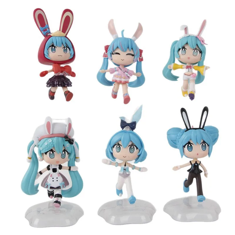 6 قطعة أنيمي هاتسون ميكو Q لطيف الفتيات أرقام البلاستيكية نموذج جمع تمثال مكتب ديكورا دمى لعبة هدايا عيد الميلاد #5