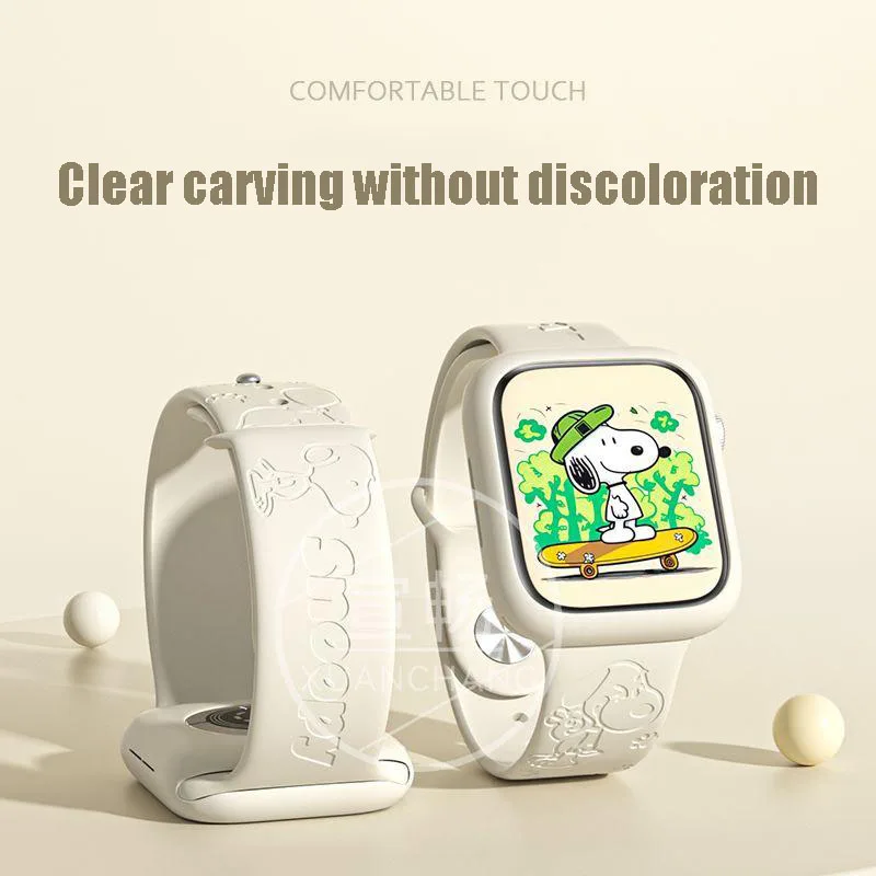 Kawaii Iwatch Strap Creative 3D intagliato Apple Watch Strap Fashion Snoopyed Printing adatto per la gamma completa di Apple Iwatch