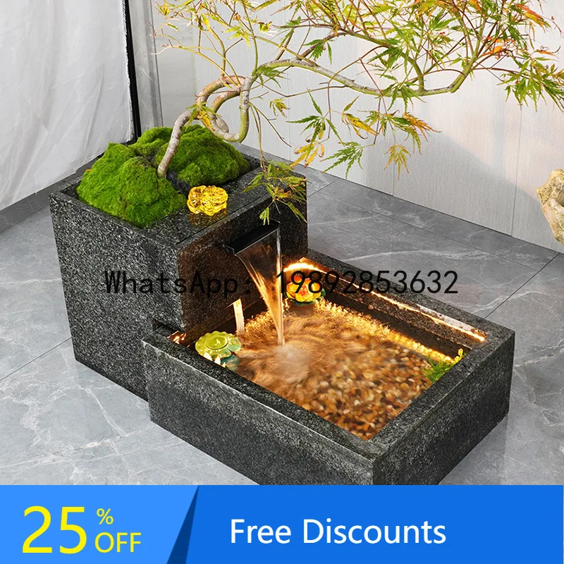 T2-26  Stone Water Wall Screen Outdoor Courtyard Fish Pond Background Wall FountainStone Art Waterfall Fish Moon Clear Stream