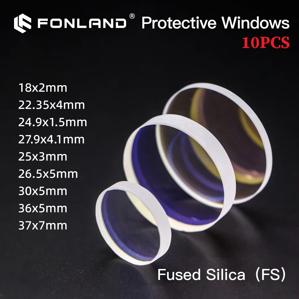 

10 шт. оптических защитных окон для лазера 18*2, 27.9*4.1, 30*5, 37*7, 1064 нм, из плавленого кварцевого стекла, для всех волоконно-лазерных головок, горячая продажа