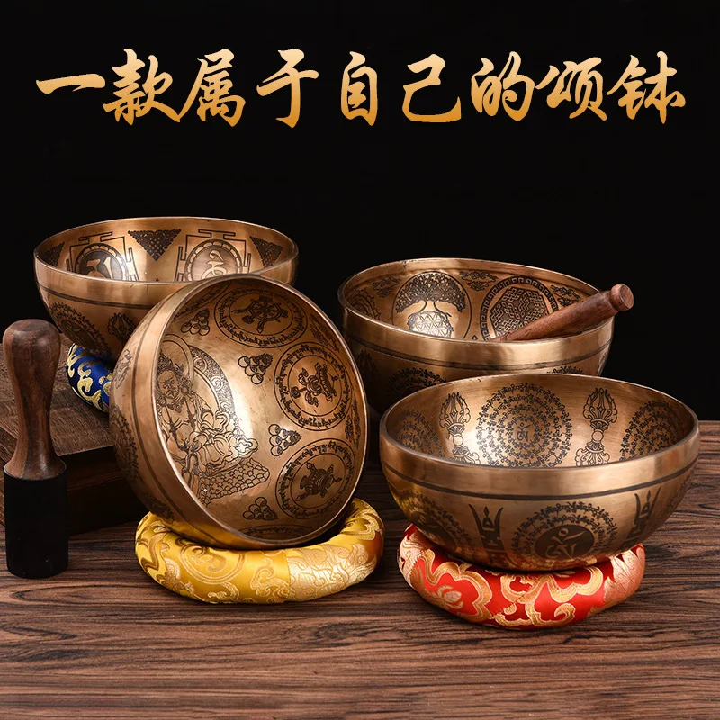 Hooqu Huang Caijin Four Arms Guanyin Amitabha Handmade Carving Buddha Sound Bowl Yoga Meditation Sound Therapy Bowl