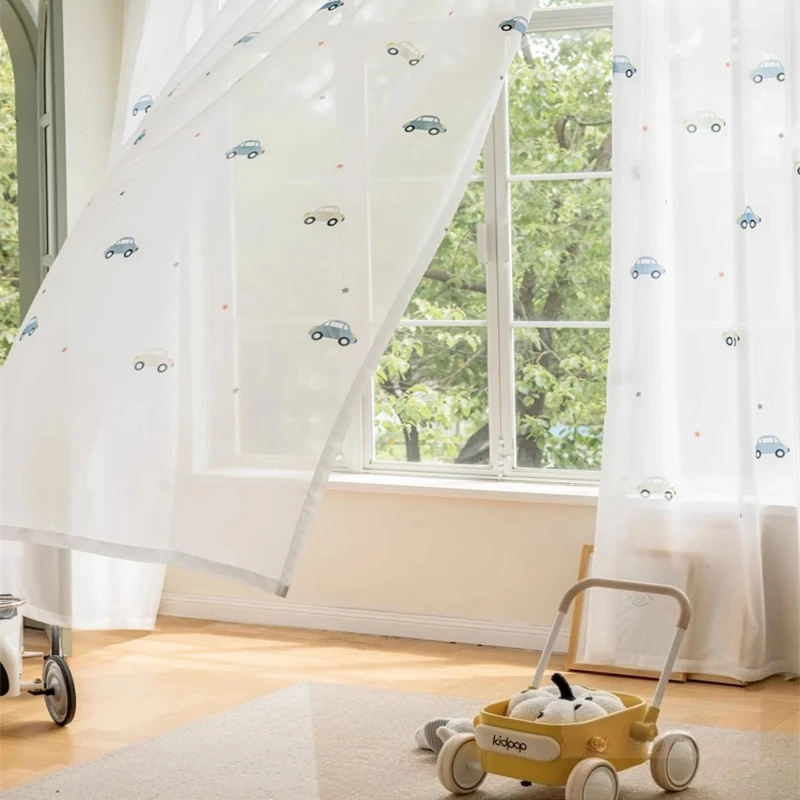 Cartoon Cute Print Car Pattern Blackout Children's Curtains Boys and Girls Bedroom Window Screen Curtain For Sliding Glass Doors