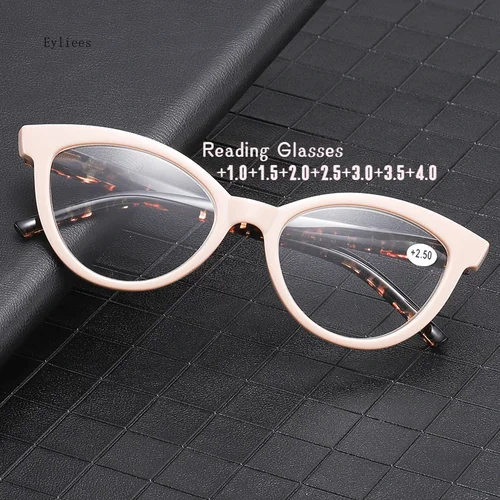 Gafas de lectura de ojo de gato para mujer, lentes ópticas de plástico para presbicia + 1,0 + 4,0