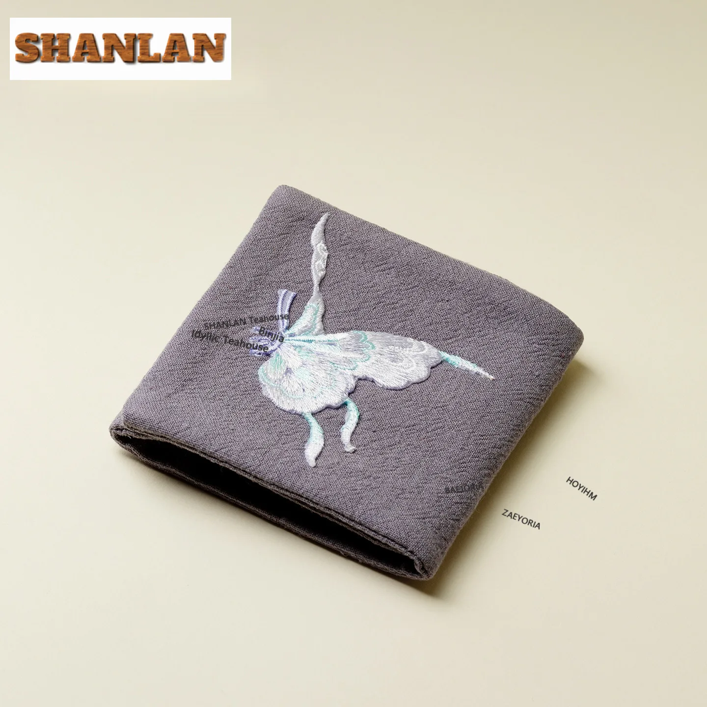 Cotton Linen Embroidered Purple Butterfly Tea Towel Japanese Towell Tea Napkins Household Tea Cloth Tea Services Collection Gift