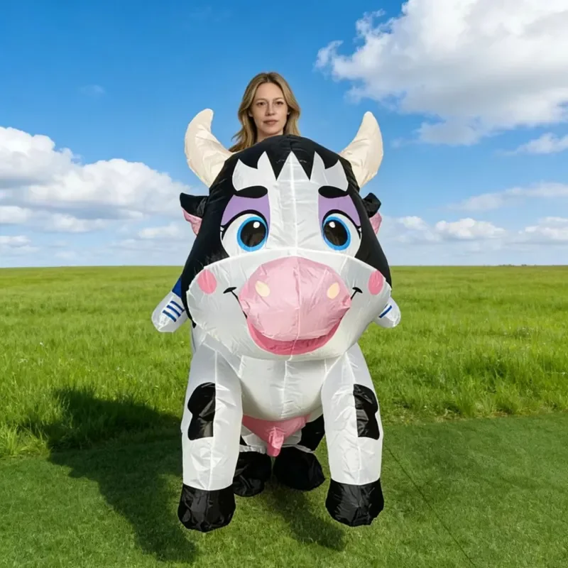 White Cow Inflatable Costume Halloween Easter Funny Ride On Suit Creative Cosplay Outfit for Holiday Party Performance Decor