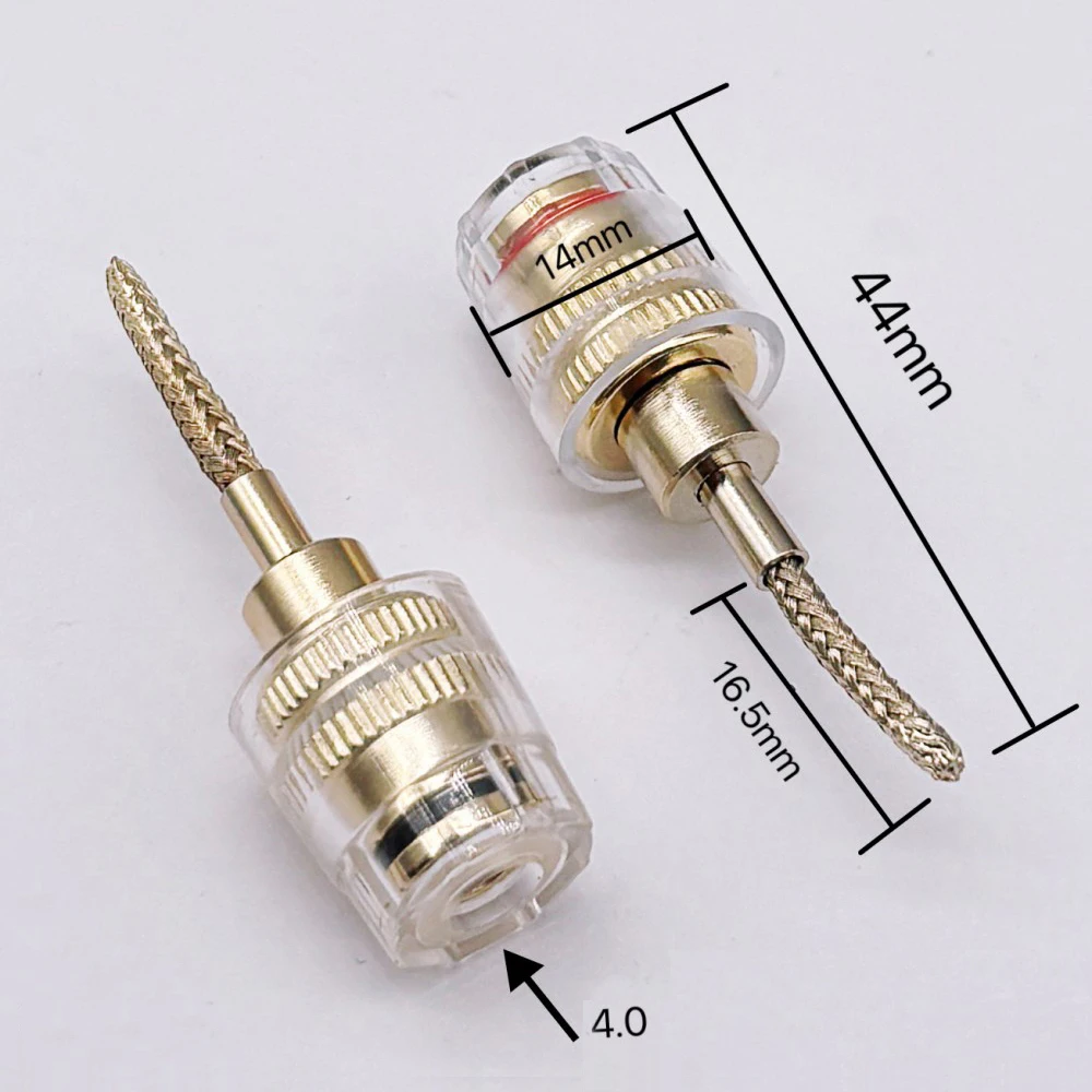 2PCS Gold Plated Braided Wire Crystal Terminal Post Medium-Sized Transparent Soft Whip Banana Socket