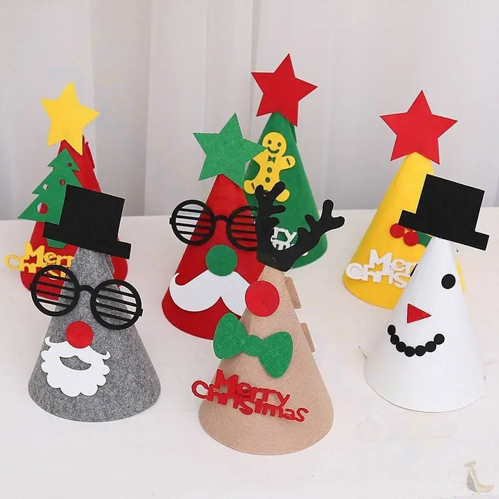 DIY Handmade Christmas Hat Felt Fabric Santa Claus Snowman Xmas Cap Toys for kids New Year Gifts Supplie Xmas Decoration