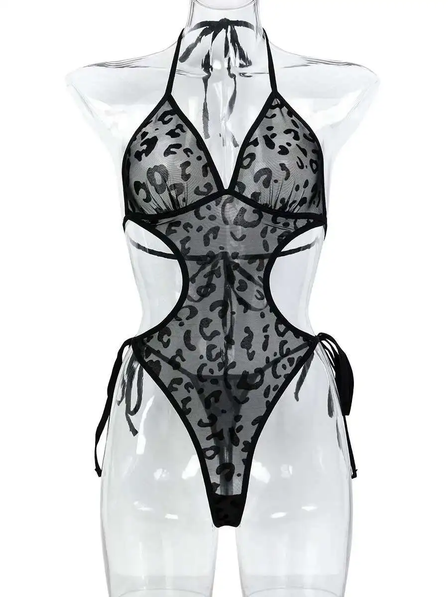 เซ็กซี่โปร่งใสตาข่ายBackless Deep V SuspendersแขนกุดแขวนคอBodysuitsสําหรับไนท์คลับบางCharming 514K