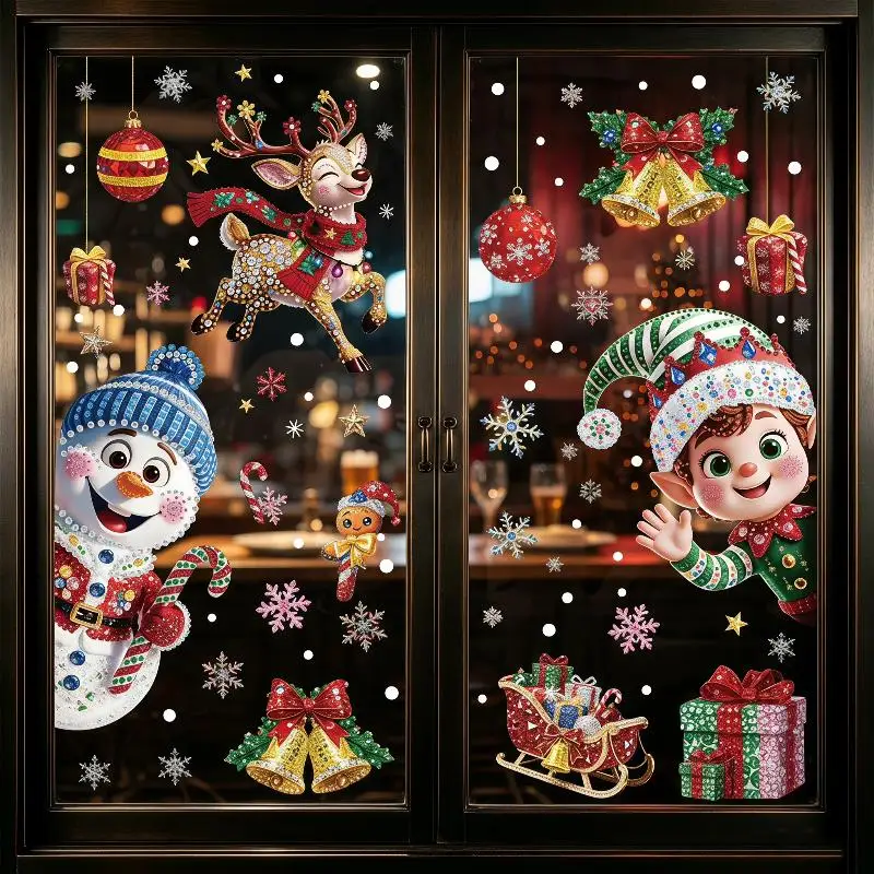 Christmas Decoration Window Stickers Traceless Home Window Decorations Static Cling New Year Xmas Festival Party Decor PVC