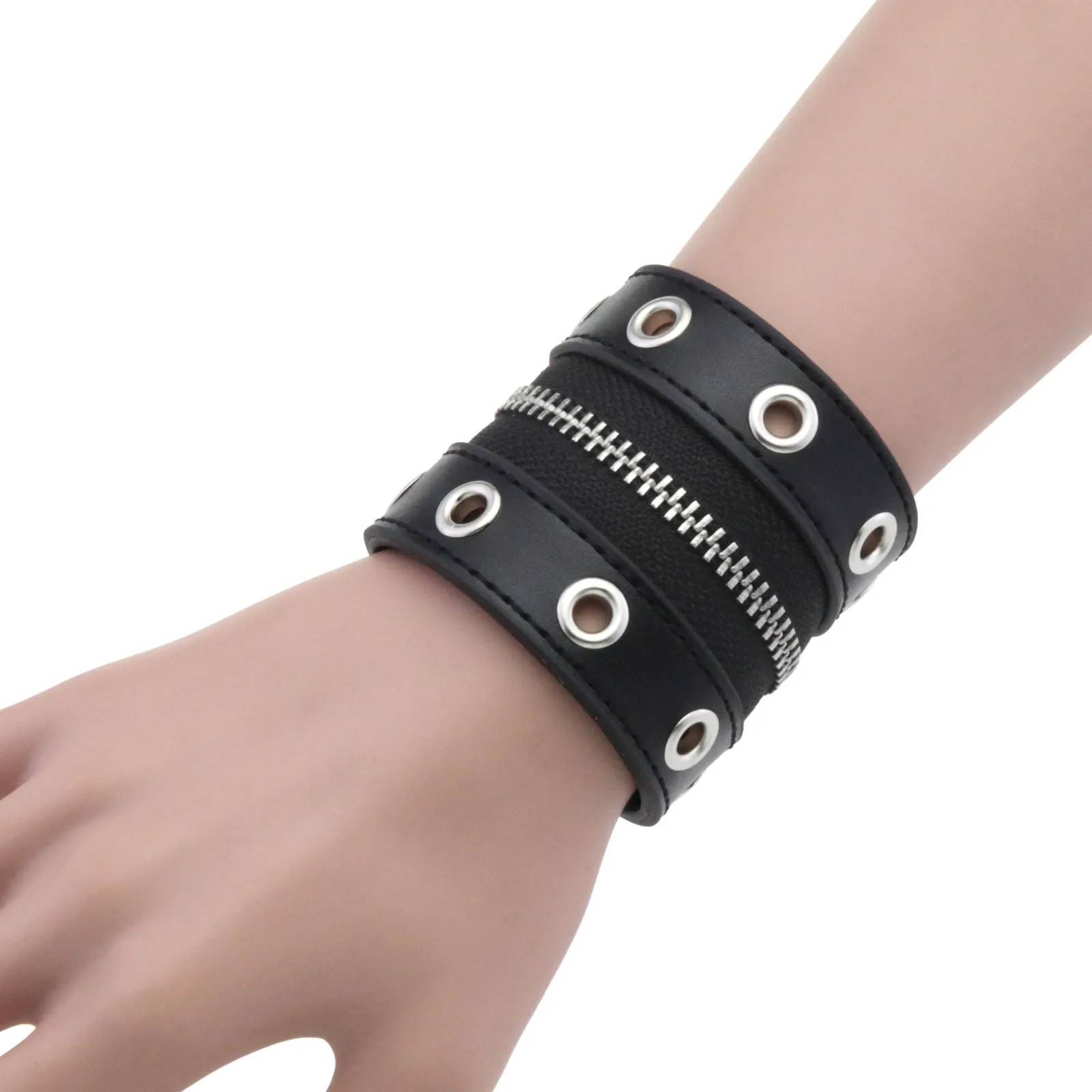 القوطية قابل للتعديل 6 سنتيمتر عرض الجلود سوار سستة الشرير برشام أساور مطوية الإسورة زر معصمه الرجال النساء الإكسسوارات