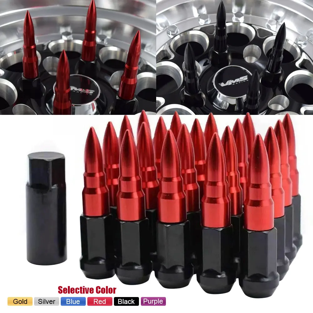 

20 шт. универсальные гоночные гайки с шипами — M12x1,25/M12x1,5 из алюминиевого сплава с противоугонной стальной головкой и гнездом