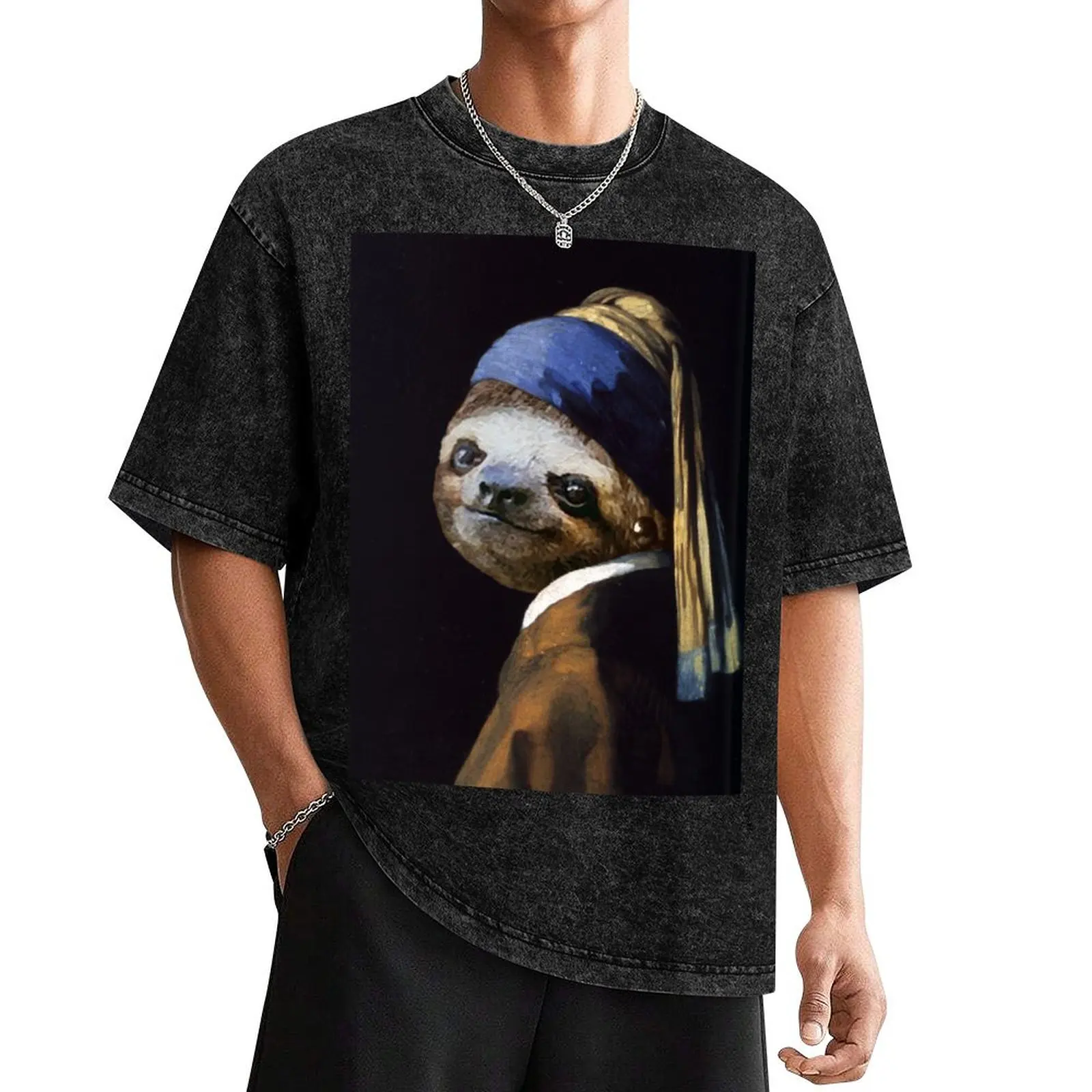 The Sloth with a Pearl Earring - Print / Home Decor / Wall Art / Poster Gift Birthday Sloth Lover Gift Animal pr T-Shirt