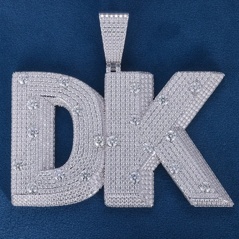 Factory Customized S925 Sterling Silver Solid Gold iced out D VVS Moissanite Diamond Passed Diamond Tester 3D Letter Pendant