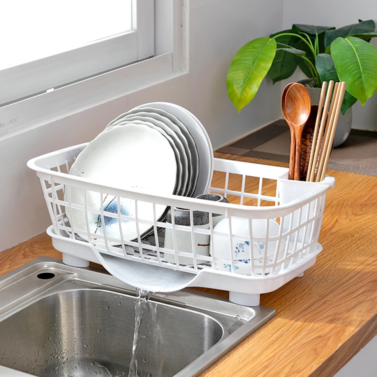 WORTHBUY Bowl Dish Drying Rack Kitchen Organizer For Cutlery Plastic Tableware Drainer Chopsticks Plate Dish Drain Basket Holder