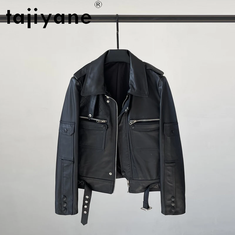 Tajiyane Real Leather Jacket Women Genuine Sheepskin Coat Zipper Lace Up Motorcycle Leather Coats and Jackets Roupas Femininas