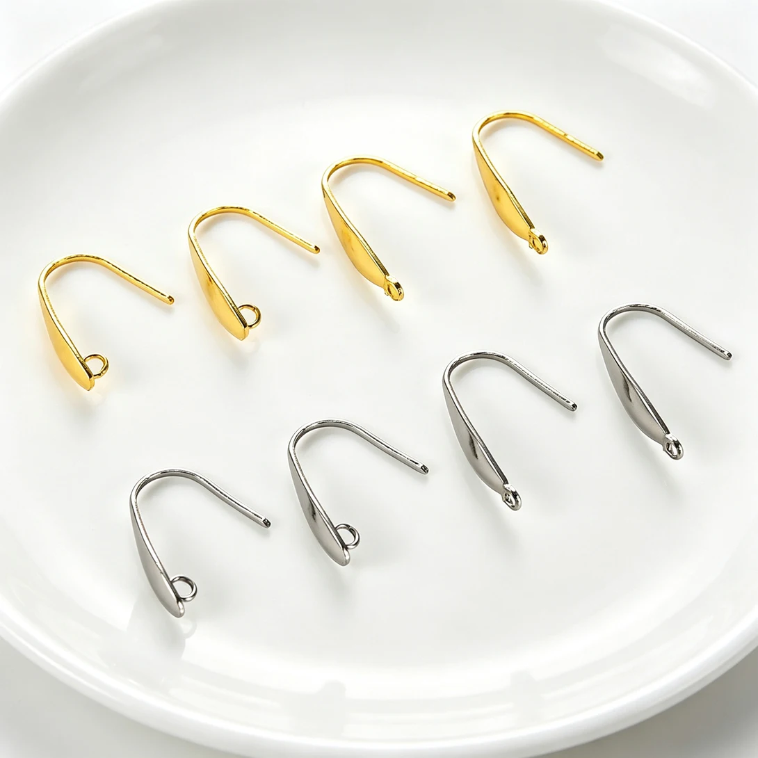 100Pcs Stainless Steel Question Mark Earring Hooks Hypoallergenic Flat Ear Wires with Loop For DIY Dangle Earrings Making Crafts