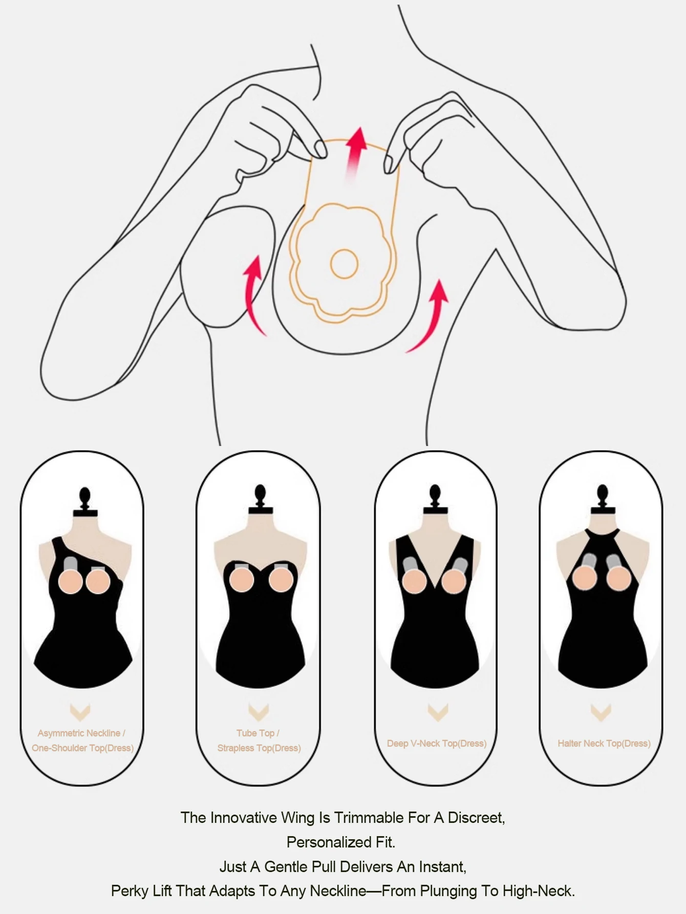 Selbstklebender Hochzeits-BH für große Brüste, unsichtbarer, trägerloser, vollständiger Abdeckung mit maximalem Lift, ultimativer Stützkomfort für ABCD-Cups