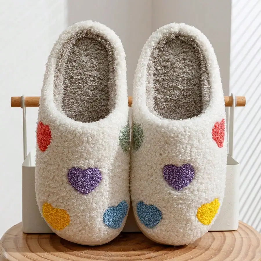 

Women's Cute Heart Shaped Slippers, Multi-Color Indoor Slippers For Autumn/Winter