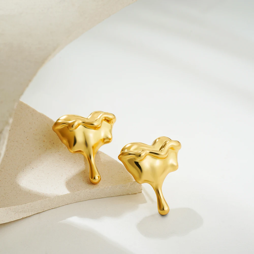 Charm Gold Silver Mix Color Liquid Heart Small Stud Earrings for Women French Jewelry Party Gifts Love Dripping Ear Studs Bijoux