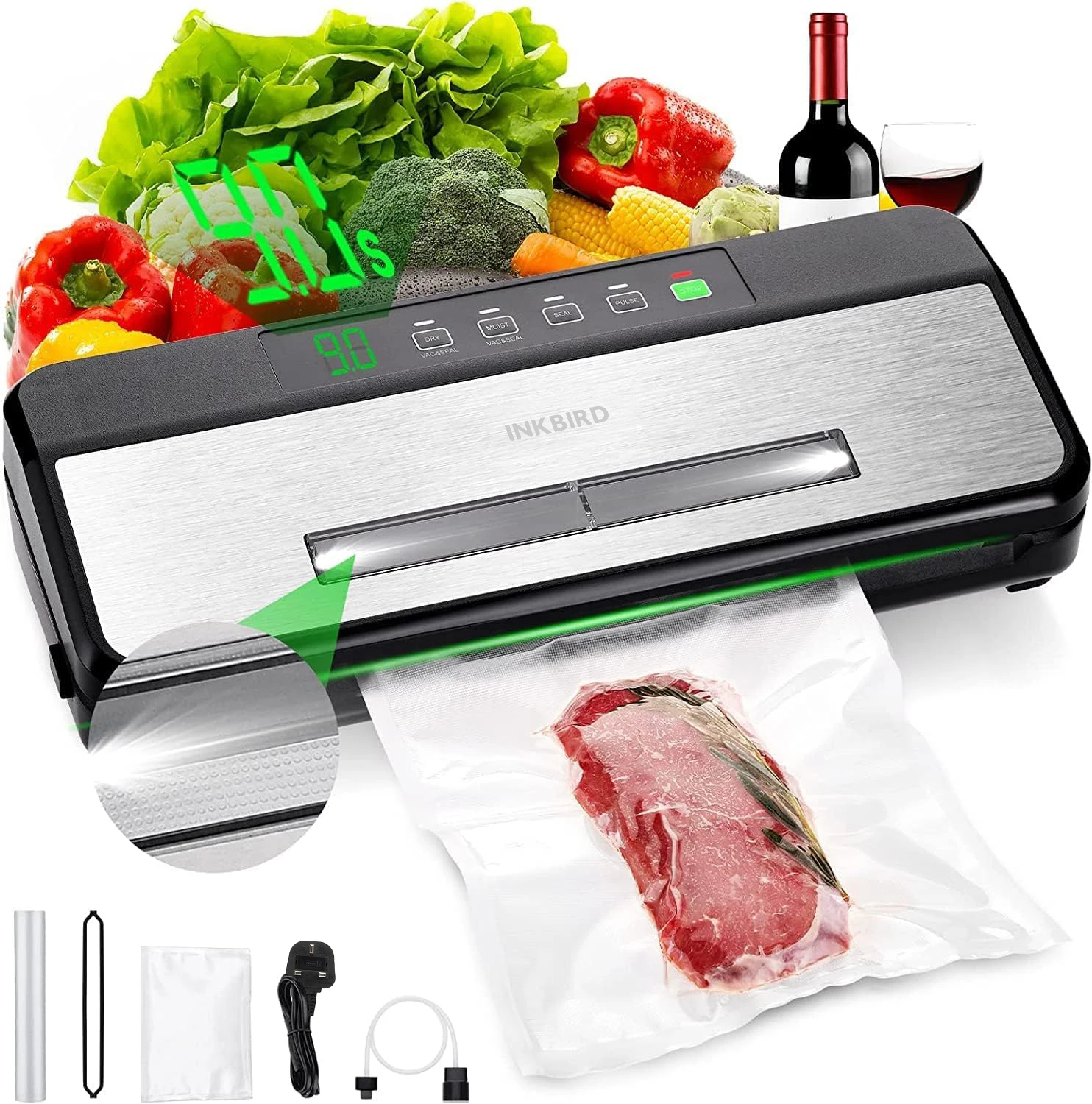 

INKBIRDPLUS INK-VS03 Food Vacuum Sealer Packaging Machine with Free Vacuum Bags Household Automatic Black Food Vacuum Sealer