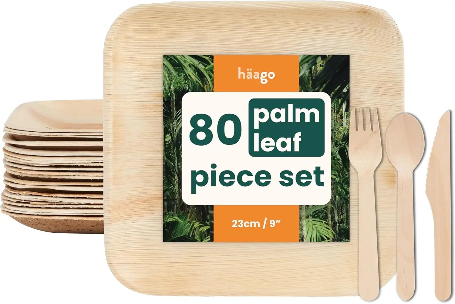 

Набор из 80 пластин с пальмовыми листьями и бамбуковых столовых приборов из 60 предметов для 20 гостей