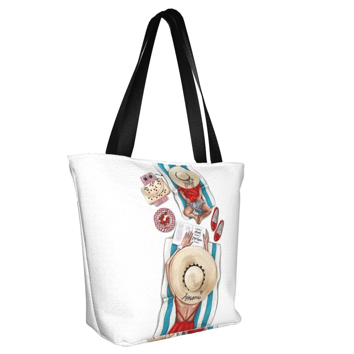 Kawaii Print Super Mama Shopping Tote Bags Reusable Canvas Shoulder Shopper Fashion Lady Cartoon Mom and Handbag