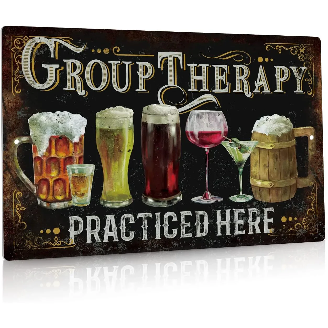 Putuo Decor Funny Group Therapy Metal Sign, Vintage Man Cave Bar Decor, 12x8 Inches