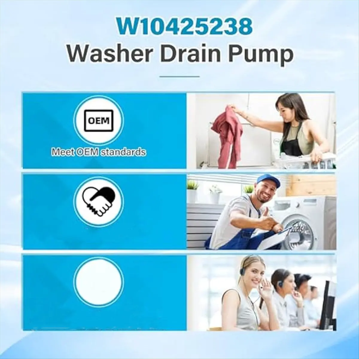 Bomba de Desagüe para Lavadora A56X W10425238, W10605427, Motor de Bomba de Agua para Lavadora, Repuesto para W10799064, W10799065, W10903216, W10918044
