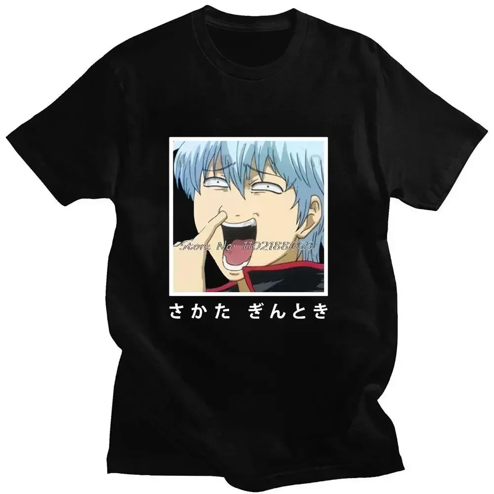 Gintama Anime Sakata Gintoki Kagura Classic Funny Comic Print Summer Short Sleeve Tshirt Cotton Loose Casual Couple T-shirt