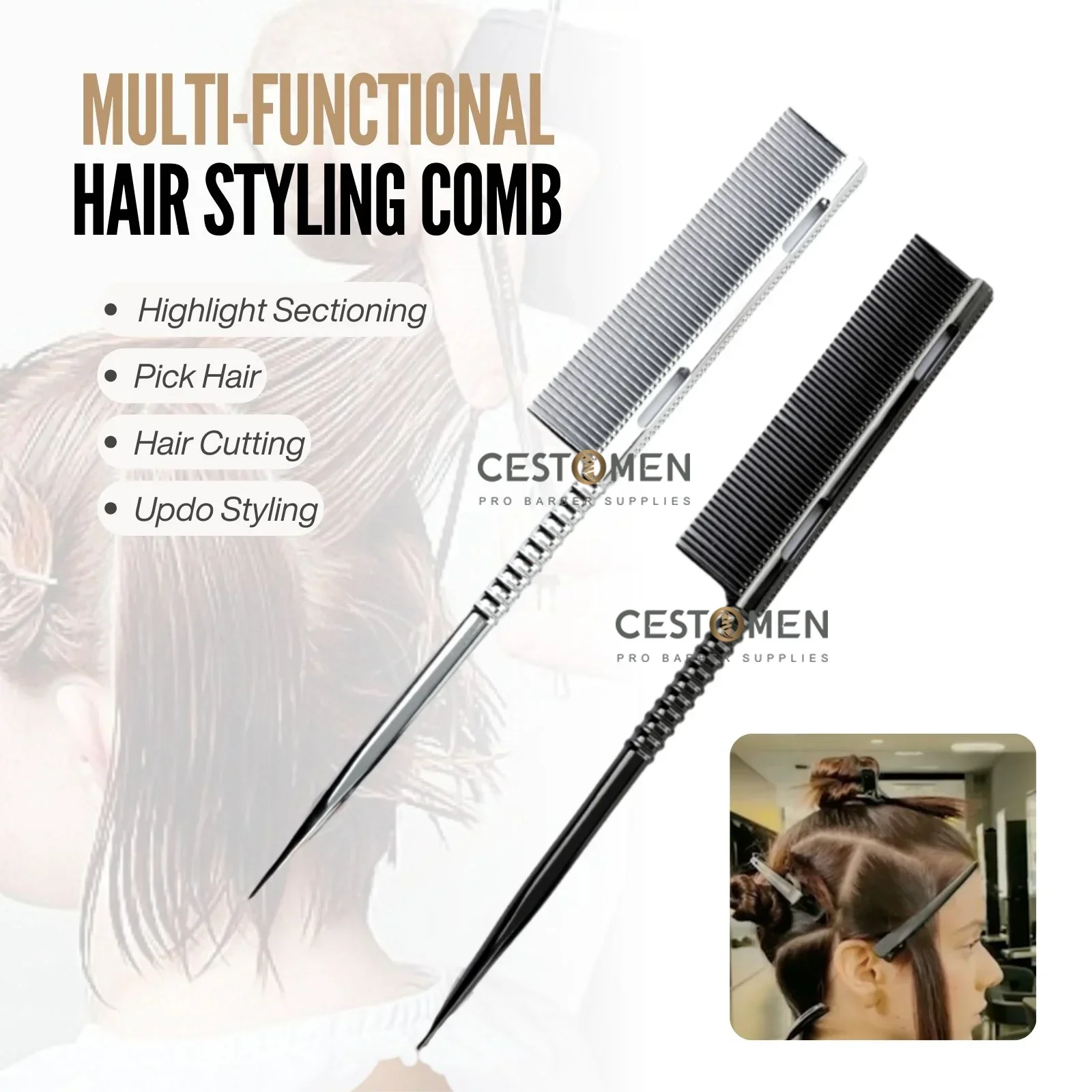 NEW Professional Rat Tail Aluminium Styling Comb Multi Functonal Salon Heat Resistant Men Women Hair Comb Barber Accessories