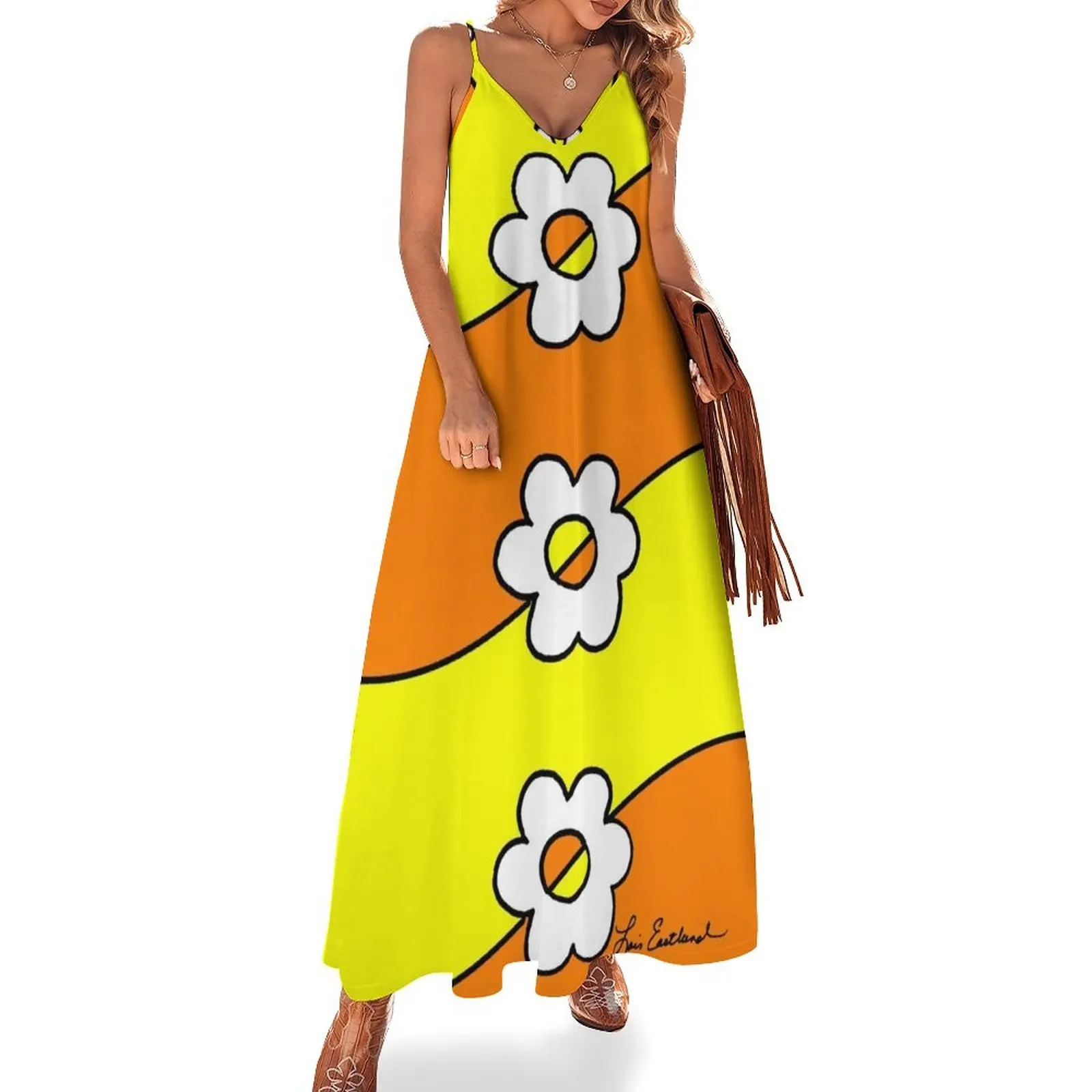 

Женское летнее платье без рукавов с волнистыми цветами