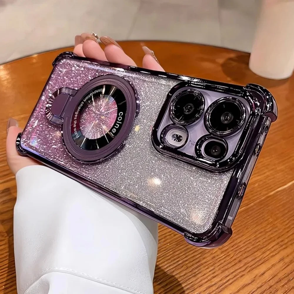 Casing Ponsel Untuk iPhone 17 16E 17 Air 15 14 13 12 11 Pro Max 16 Plus Braket Magnetik Serbuk Kilat Anti Jatuh Silikon Lembut