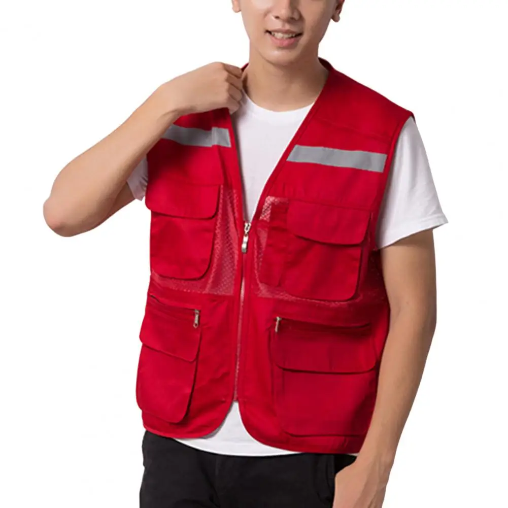 Stijlvolle Vest Jas Ademend Cargo Vest Mesh Stiksels Reflecterende Nacht Veiligheid Vest Veilig