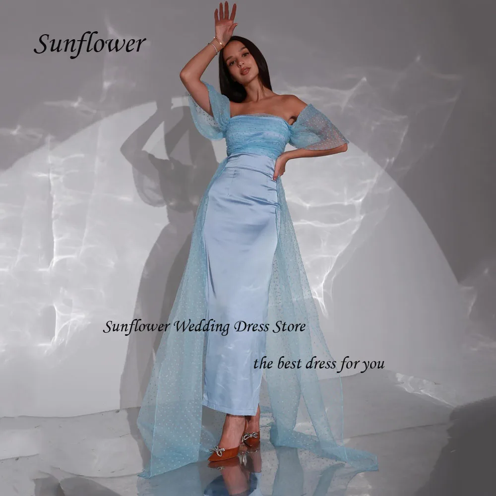 

Sunflower Boat Neck Evening Dress Saudi Arabia 2023 Backless Slim Satin Cap Sleeve Mermaid Prom dress Ankle-Length Party Dress