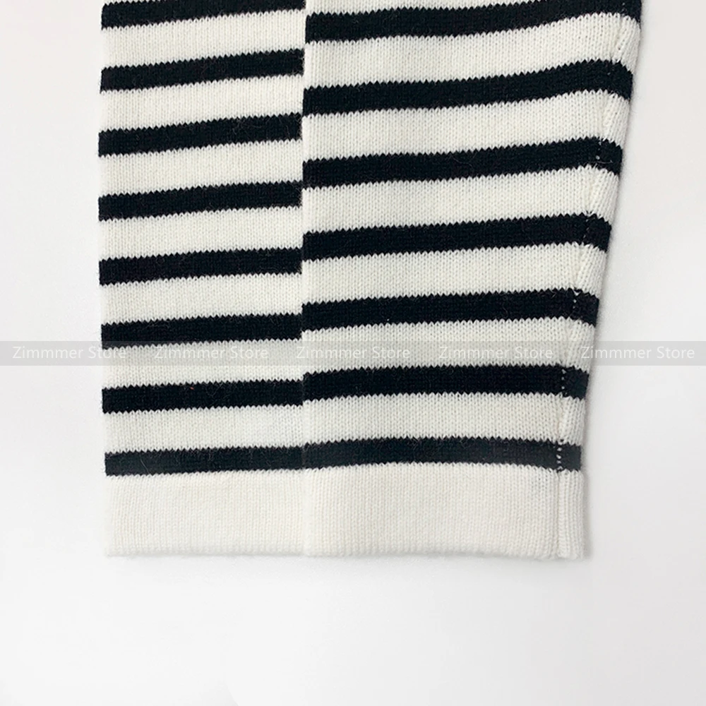 Fashionable Women~New Chinese Standing Collar Colour Collision Plate Button Wool Cashmere Knit Classic Stripe Cardigan