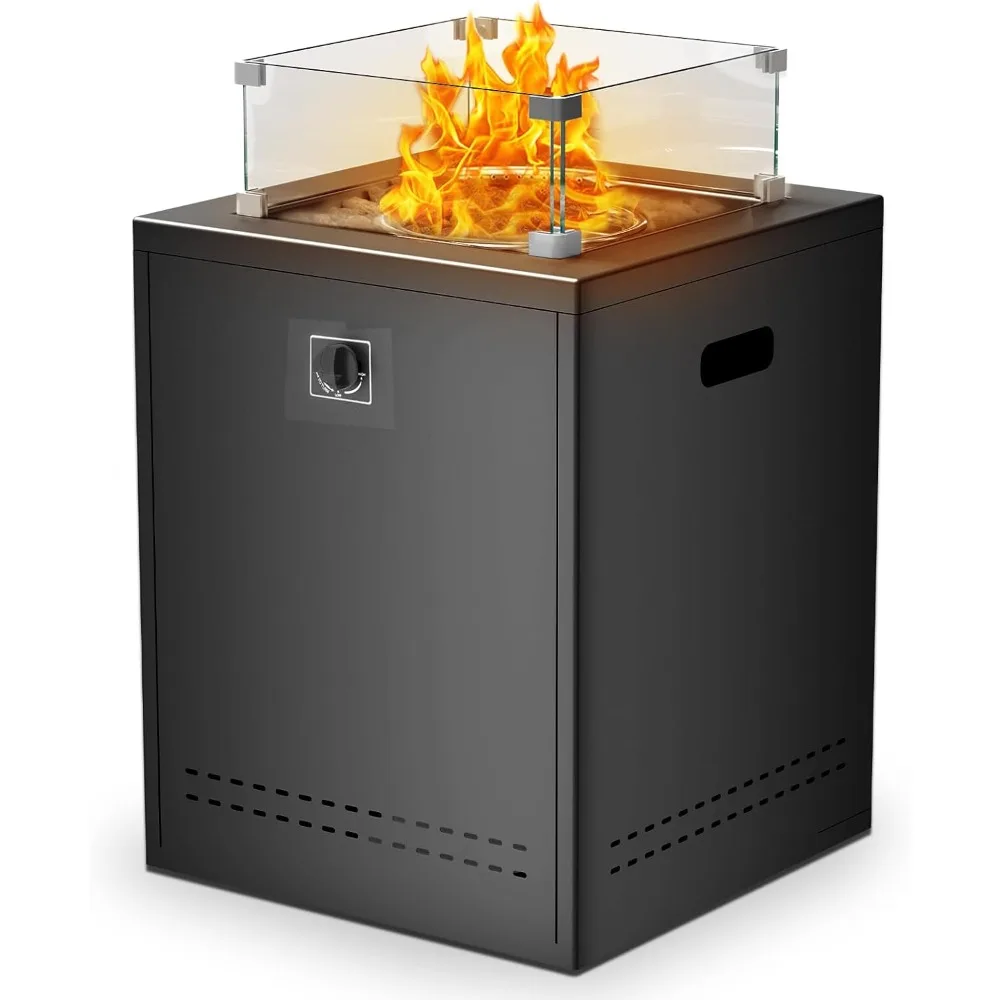 

Square Smokeless Propane Fire Pit Table, 50,000 BTU Portable Outdoor Patio Heater with Lava Rocks, Glass Wind Guard & Cover