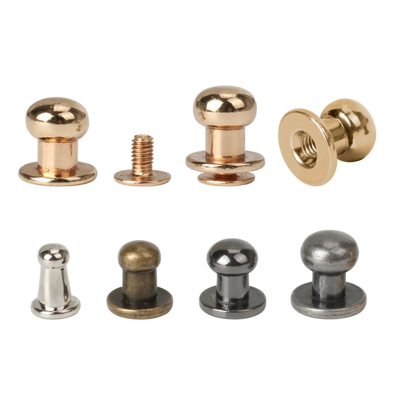 10 Sets Screw Back  Brass Rivet Round Head Ball Post Studs Nail Rivets Knob Studs Button for Leather Craft Bag Belt Accessory