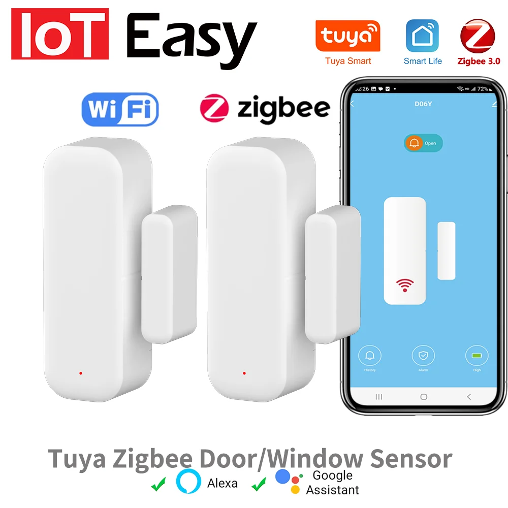 Tuya Zigbee Wi-Fi дверной датчик, оконный датчик, контактный датчик для умного дома, приложение Smart Life, пульт дистанционного управления, совместимый с Alexa