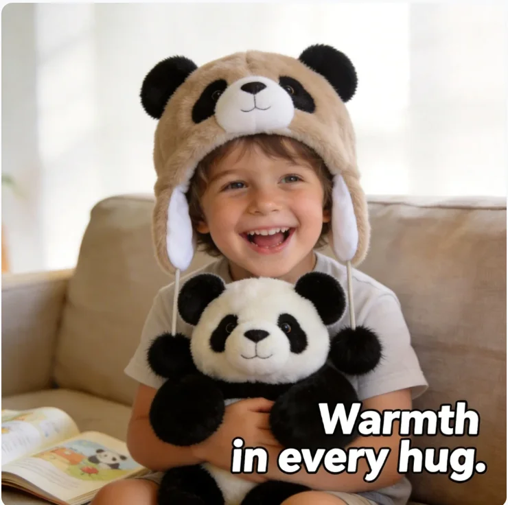 Boy Girl Adorable Fashionable Plush Panda Faux Fur Hat Women's Winter Ear Protection Thick Warm Children's Panda Hat Child Style