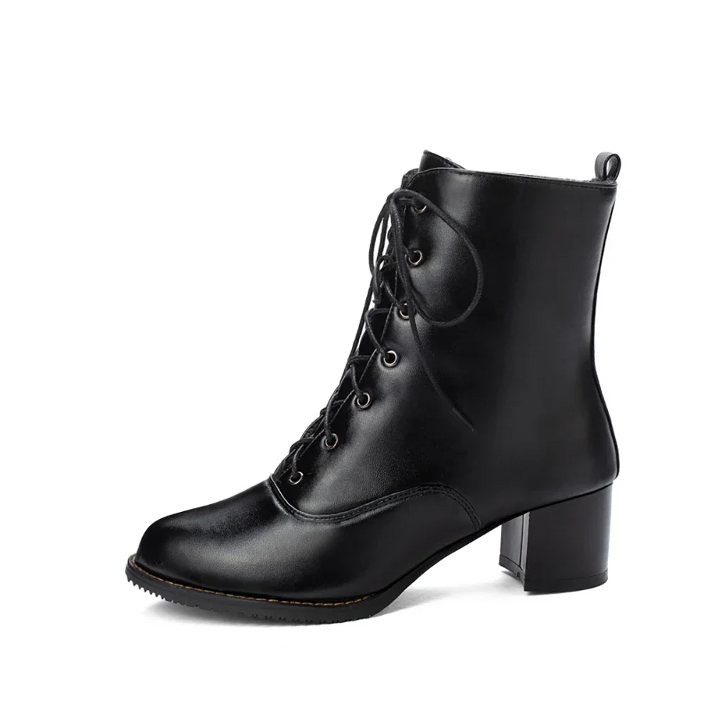 Brand New Comfortable Red White Women Ankle Boots Fashion Med Square Heels Lady Shoes Plus Small Big Size 13 31 43 47 49 52