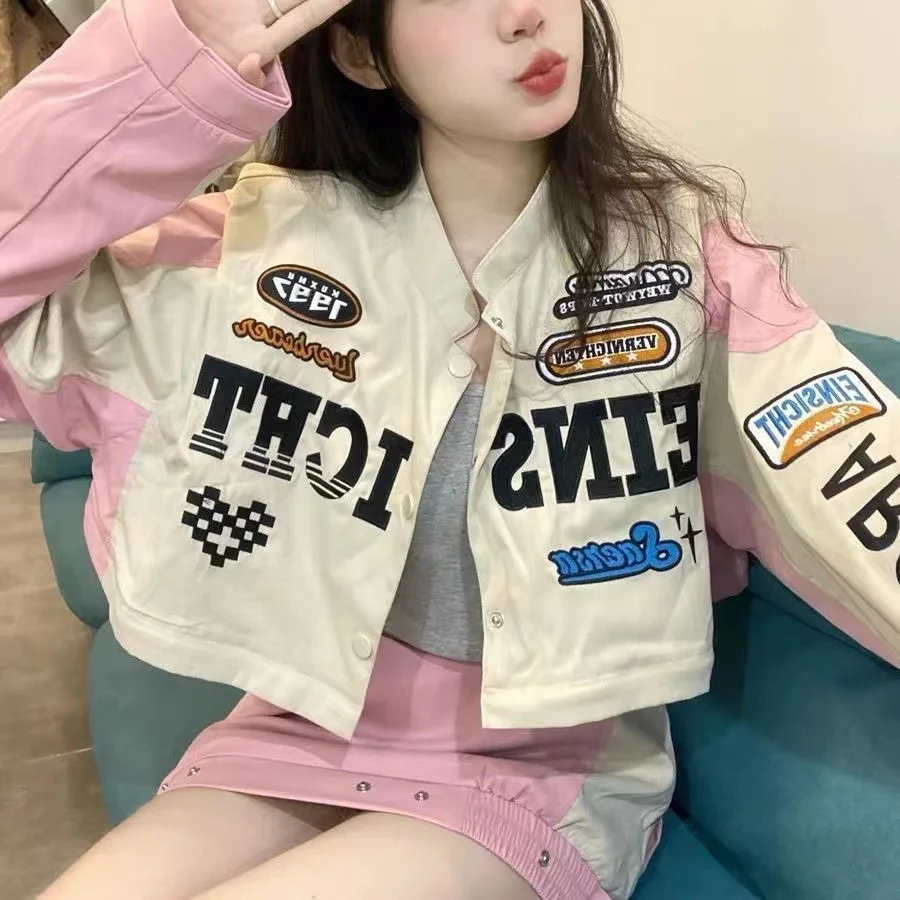 

WARM2022 New Detachable Biker Jackets Hip Hop High Street All Match Racing Wear American Women's Oversize Coats Couples