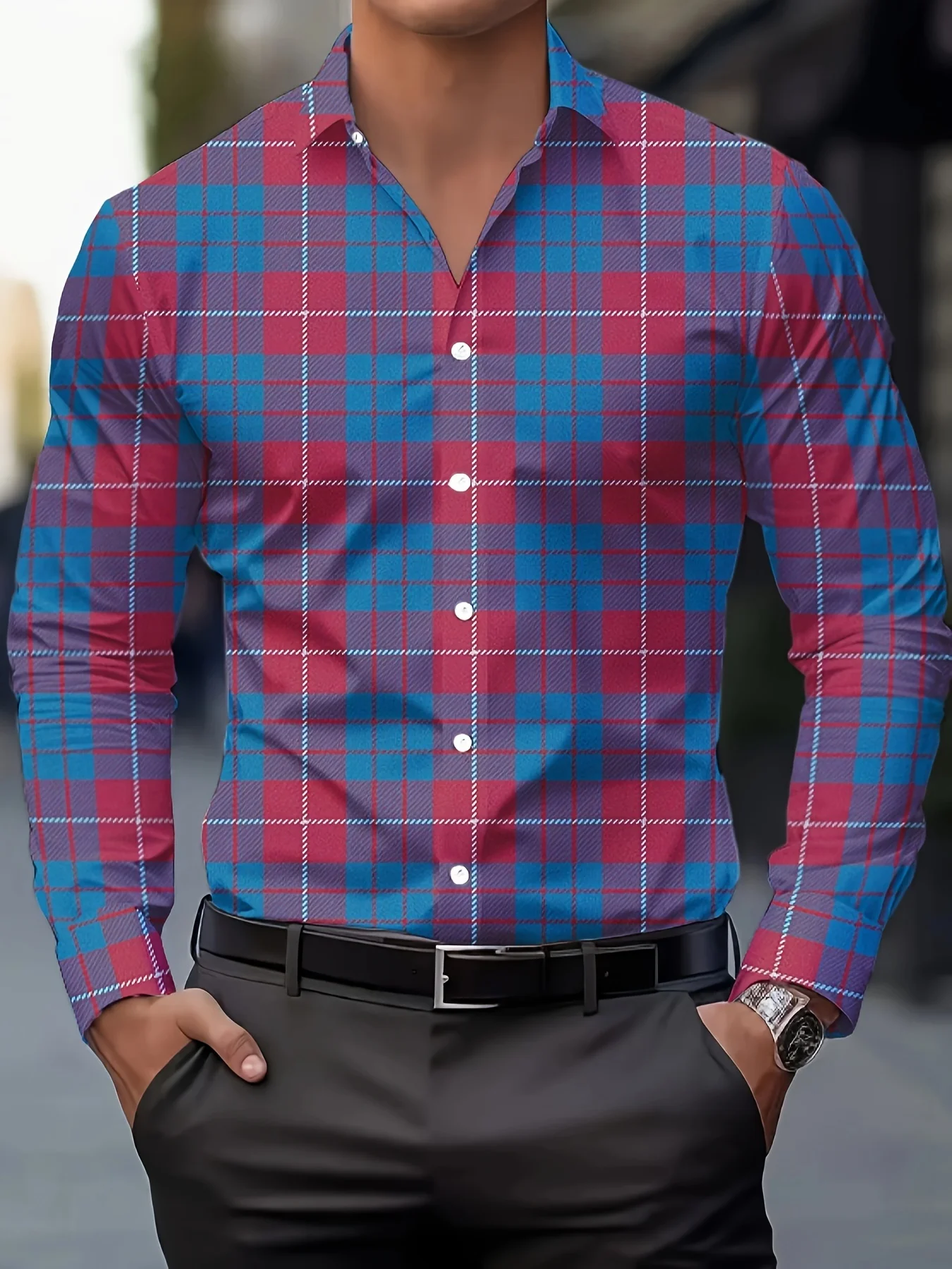 

Men's Casual Plaid Long Sleeve Shirt Stripe tops Breathable Button-Up lapel collar Business shirt Men's Clothing For Fall