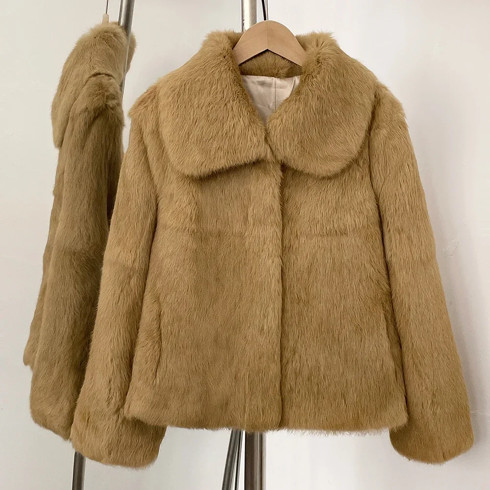 2025 novo curto natural jaqueta de pele de coelho outono inverno roupas femininas moda digna quente casaco de pele real feminino outerwear senhora