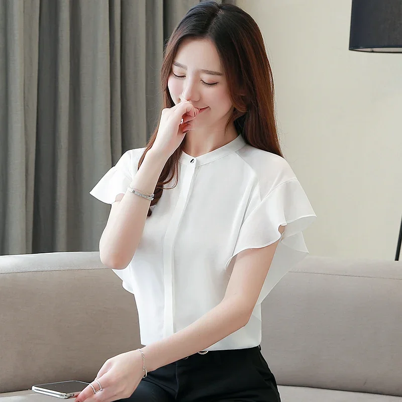 Women\'s Summer Blouses 2024 Short Sleeve Women Shirts Chiffon Blouse Chemisier Femme Womens Tops And Blouses Camisas Mujer B318