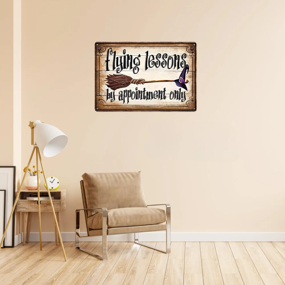 سحر السحر خمر علامة القصدير هالاويين ، كتاب درس الطيران ، جدار الفن ، مثالية لديكور المنزل والحديقة ، 8 × 12 بوصة