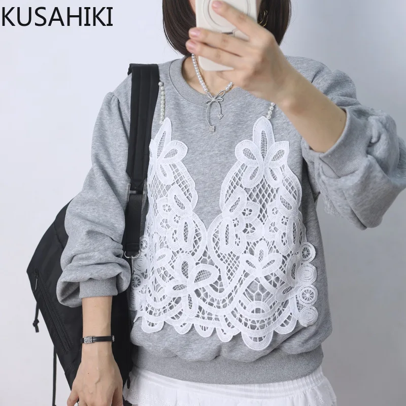 KUSAHIKI New Fake Two Piece Fashion Women's Hoodie Pullover Round Neck Sweatshirt Top 2024 Korea Causal Female Jumper