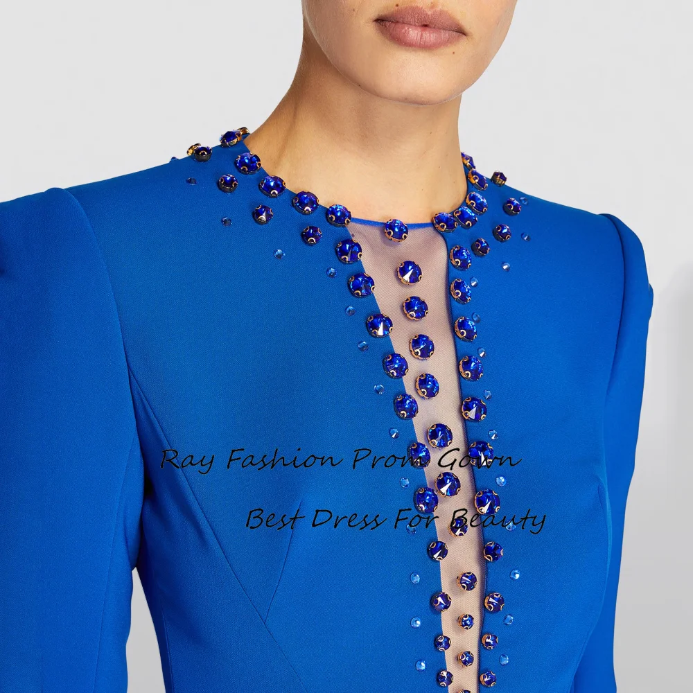 Ray Fashion Pretty Mermaid Prom Dress O Neck Long Sleeves With Beading Crystal Women Formal Occasions فساتين سهرة Saudi Arabia