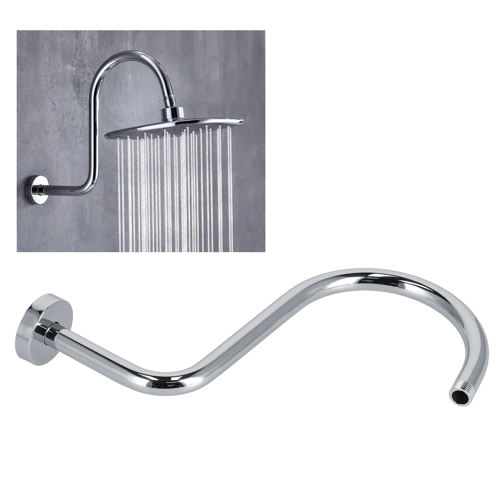 

1Pc Shower Arm S Shape Gooseneck Stainless Steel Shower Head Extension Arm Bathroom NPT Shower Head Arm for Home