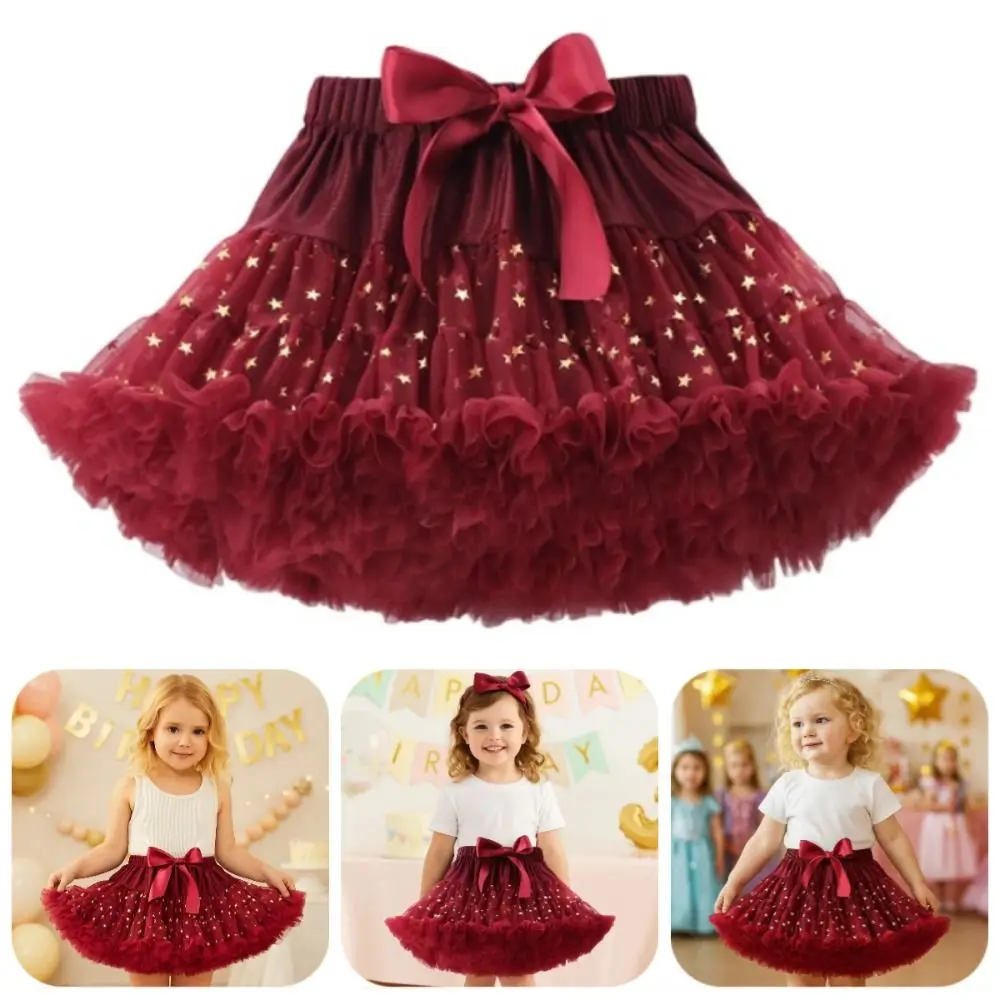 

Star Sequins Girls Tutu Skirts Multi-layered Elastic Children Short Dress Fluffy Lightweight Pleated Tulle Skirts Prom Evening
