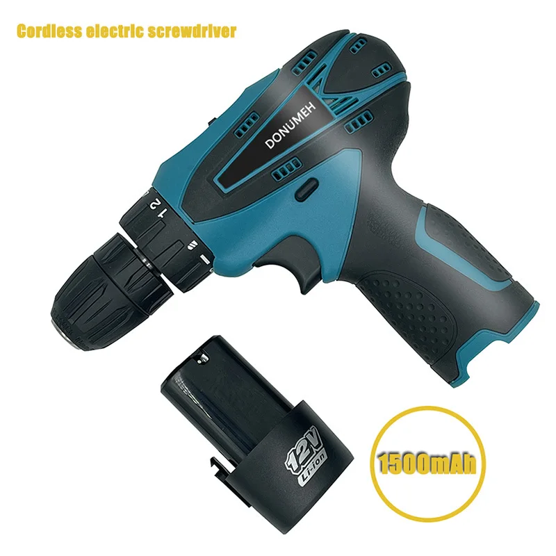 DONUMEH 12V Cordless Drill Electric Screwdriver Brushless Rechargeable li-ion Battery Two-Speed Torque 18+1 Driver Power Tools